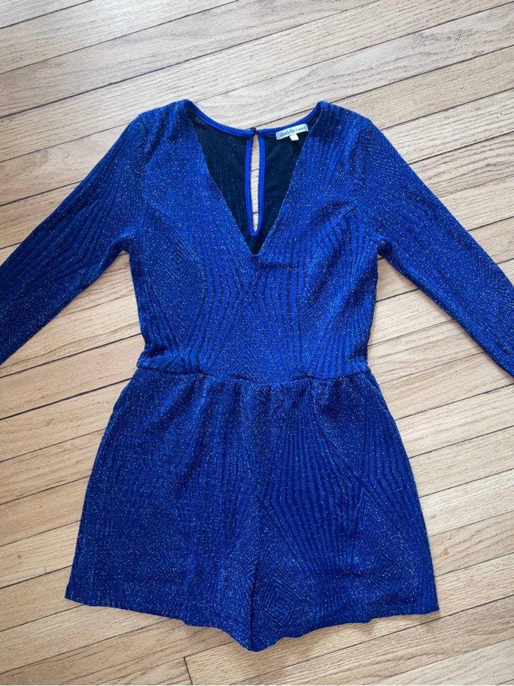 Charlotte Russe Shimmery Royal Blue V-Neck Romper